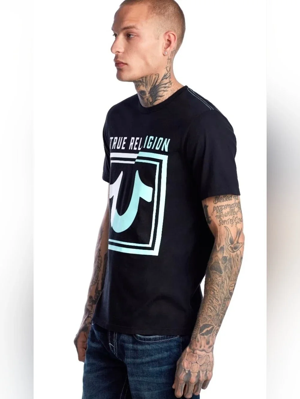 True Religion Essential Y2K Logo | Black Short Sleeve Tee | Mens SizeXL